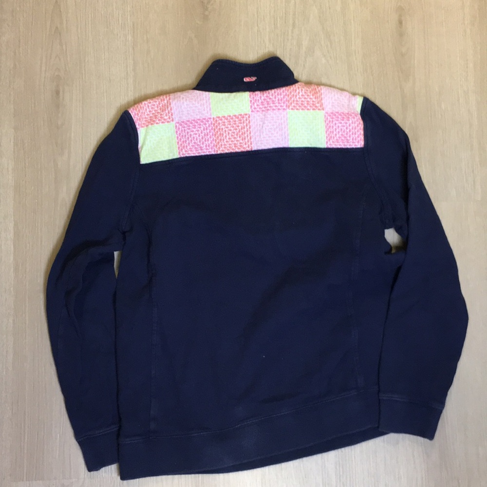 Vineyard Vines 1/4 Zip Navy Pullover Womens M Terry Lined Top Patchwork Detail - Picture 5 of 5